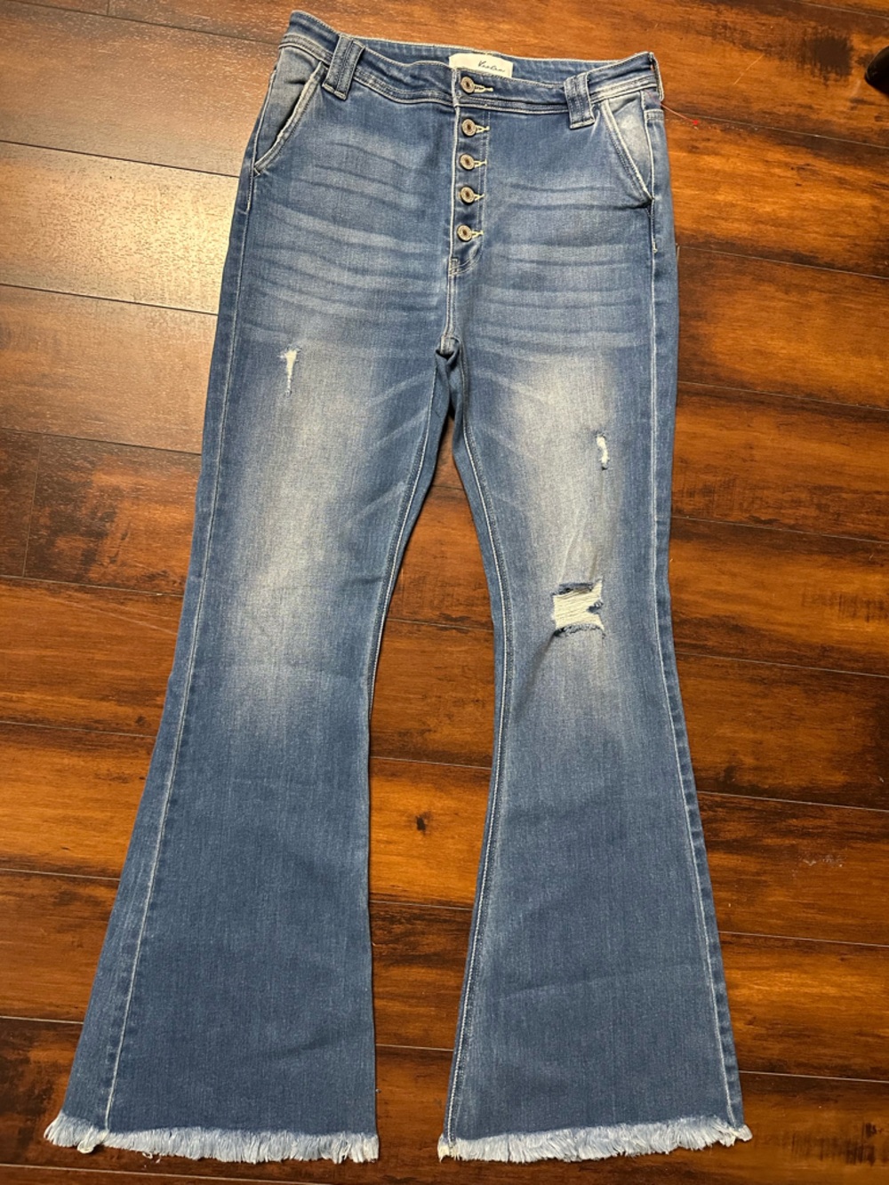 High-Rise Distressed Flare Kancan Bell bottom wide leg Jeans Button FLY. NWOT